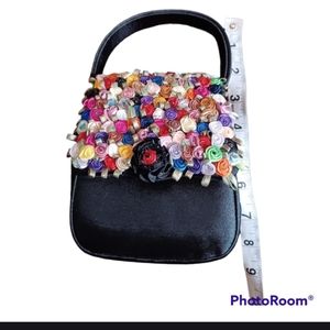 Julie Feldman Satin  flower evening bag with handle.  Cord strap unavailable.